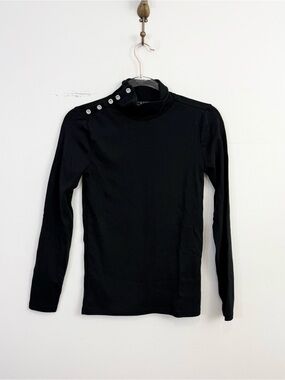 J.Crew Black Mock Neck Rhinestone Button Long Sleeve Knit Top Medium